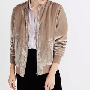 Madewell Velvet Bomber Jacket Women's XXSmall Beige & Brown Viscose Silk Blend